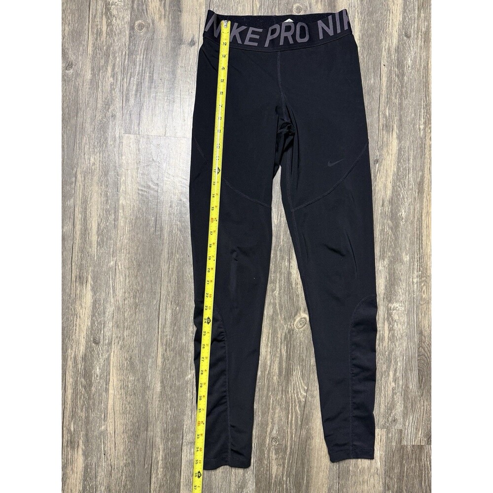 Nike Leggings Womens Medium Black Pro Dri Fit Mid Rise Mesh Paneled Logo Running - Picture 3 of 5